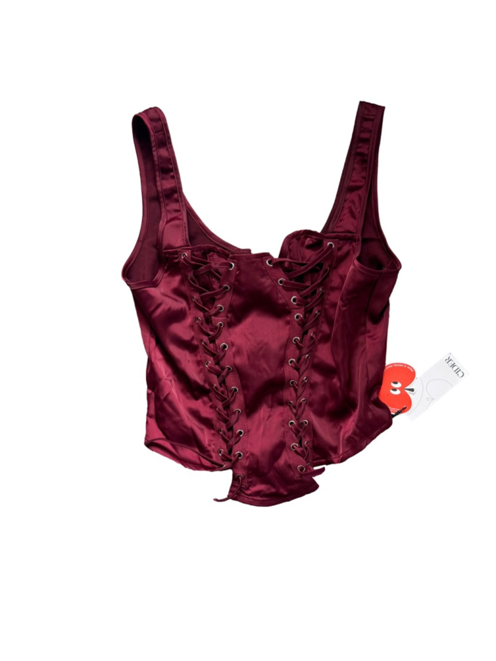 NWT Cider Plus Size Burgundy Satin Corset Top Lace Up Tank 0XL XL